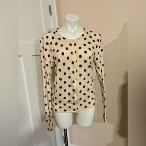 JCREW Polka Dot Marino Cardigan - Cream and Maroon